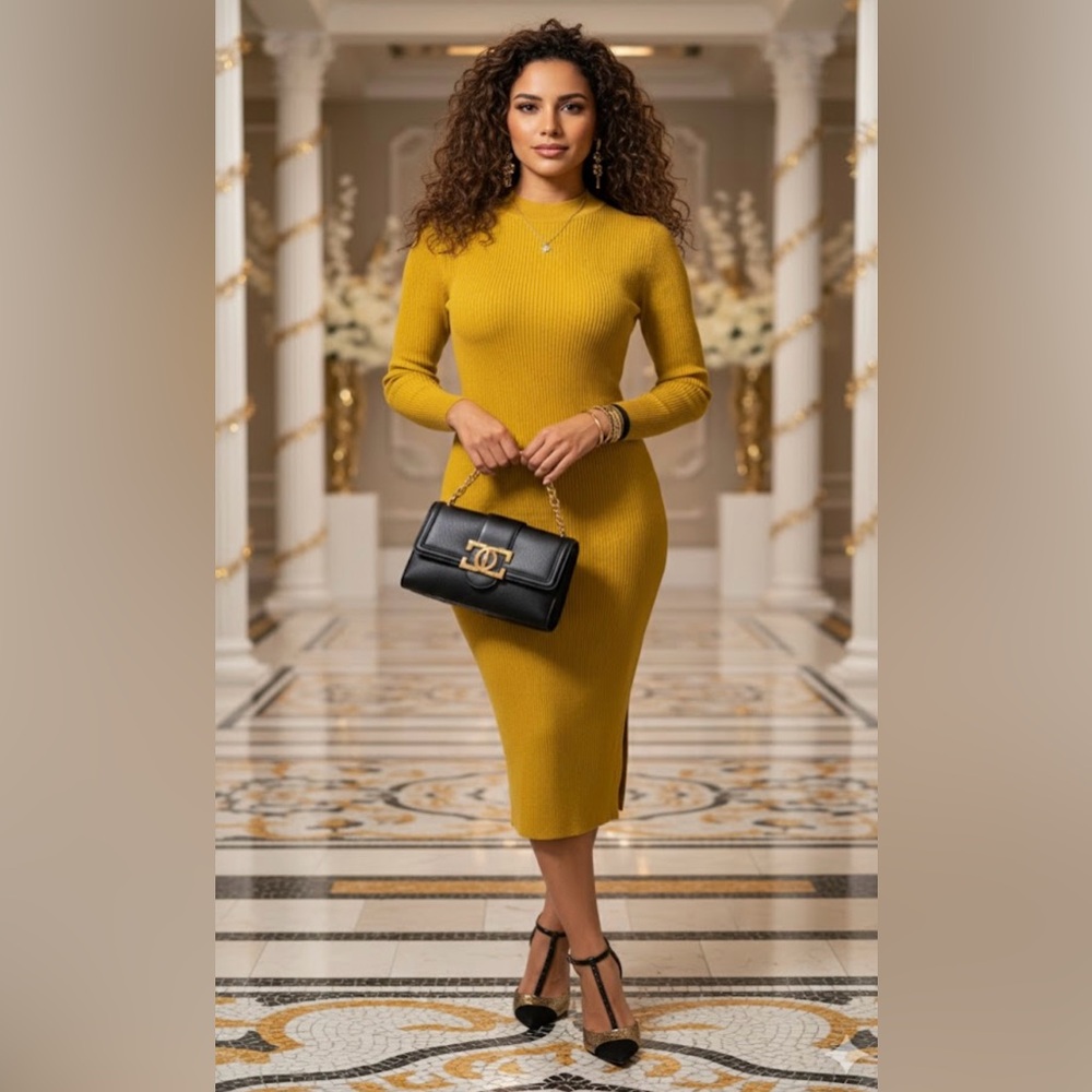 Elegant Mustard Knit Dress